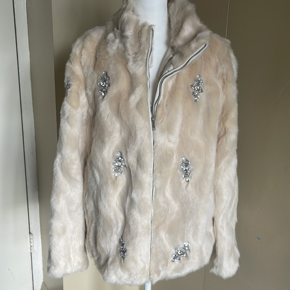 Brand new unworn Boston Proper Faux Fur Rhinestone Jacket Large
